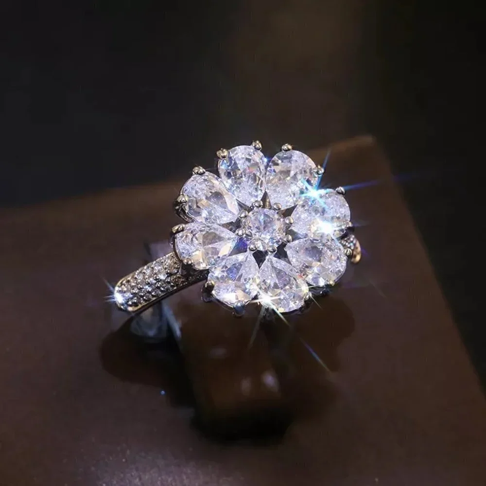 🎊 925 Silver Plated Beautiful White Flower CZ Wedding Ring, FB16FA1132